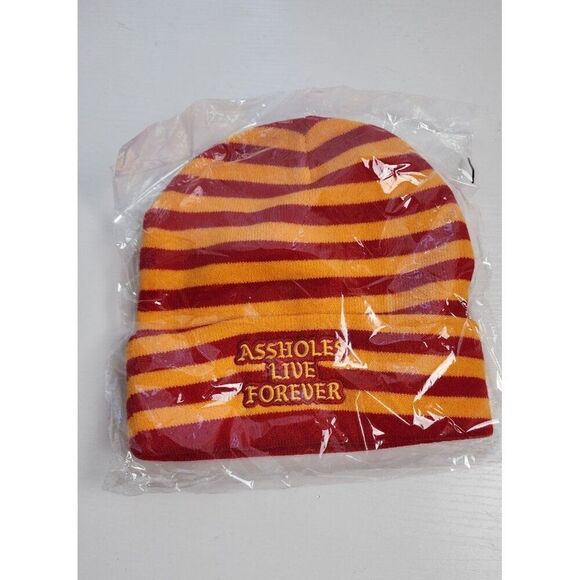 Linda Finegold Assholes Live Forever Striped Winter Cap, NEW, One Size - Picture 5 of 5